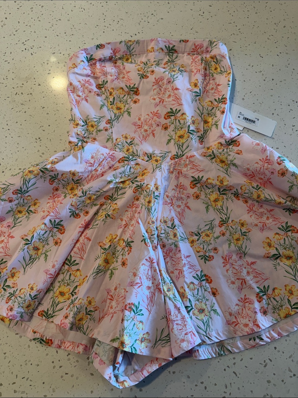 Altar'd State Pink Floral Romper with Yellow & Green Accents